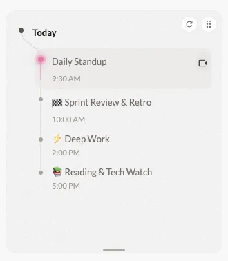 Talanoa inbox calendar widget showing today's schedule