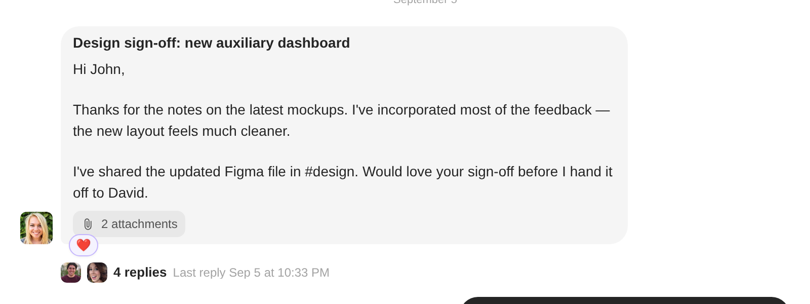 A heart reaction pill under a message