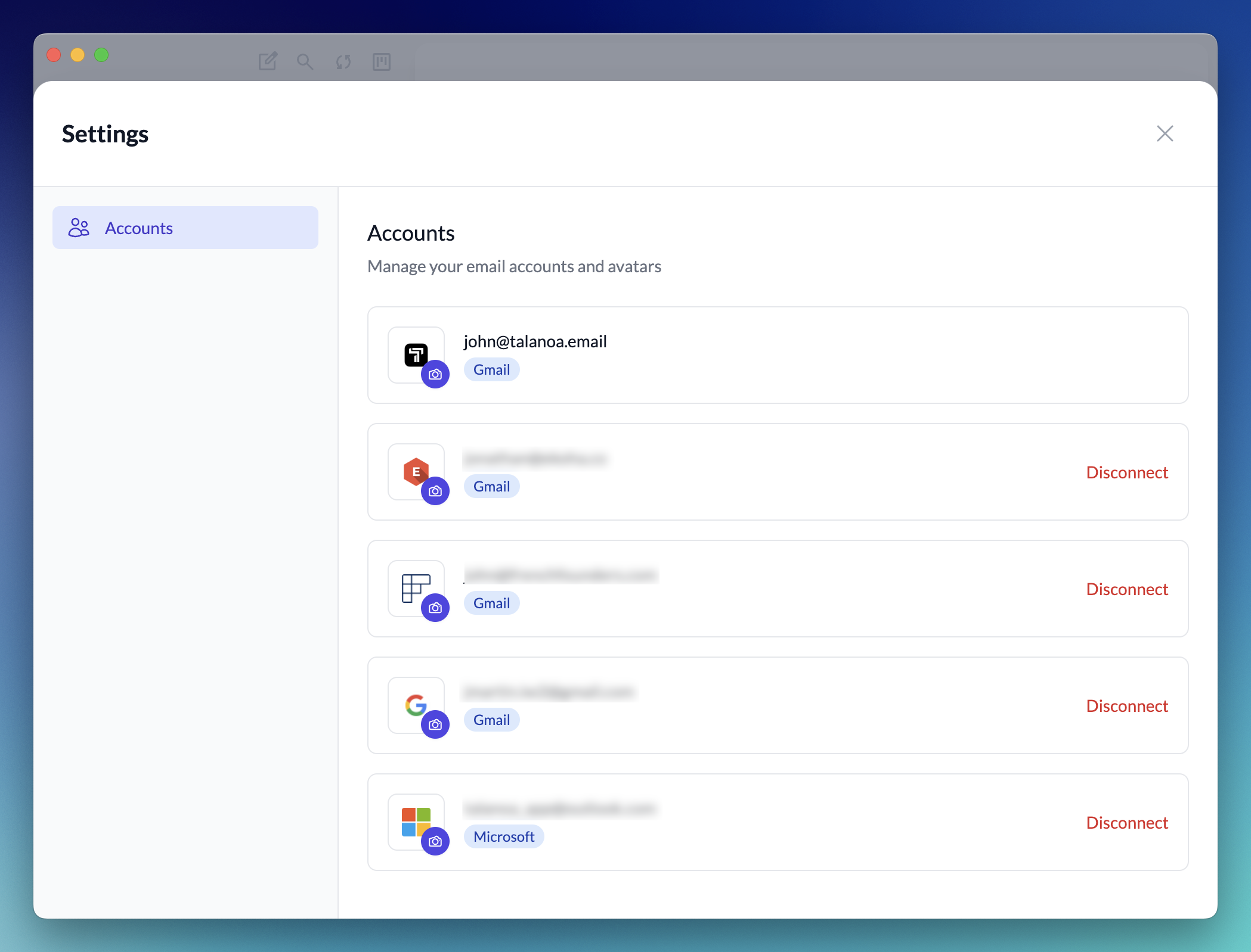 Account settings management