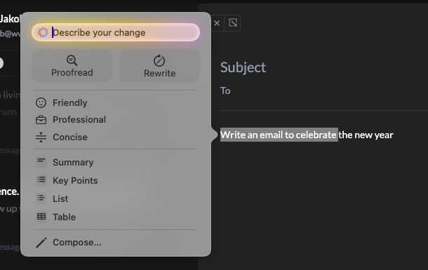 Apple Writing Tools in action