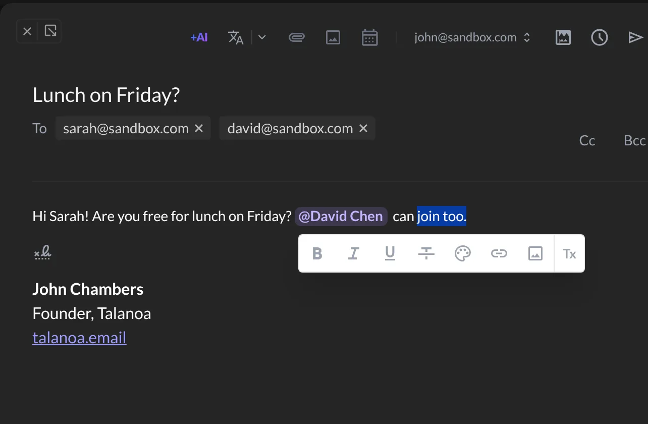 The formatting toolbar that appears over selected text