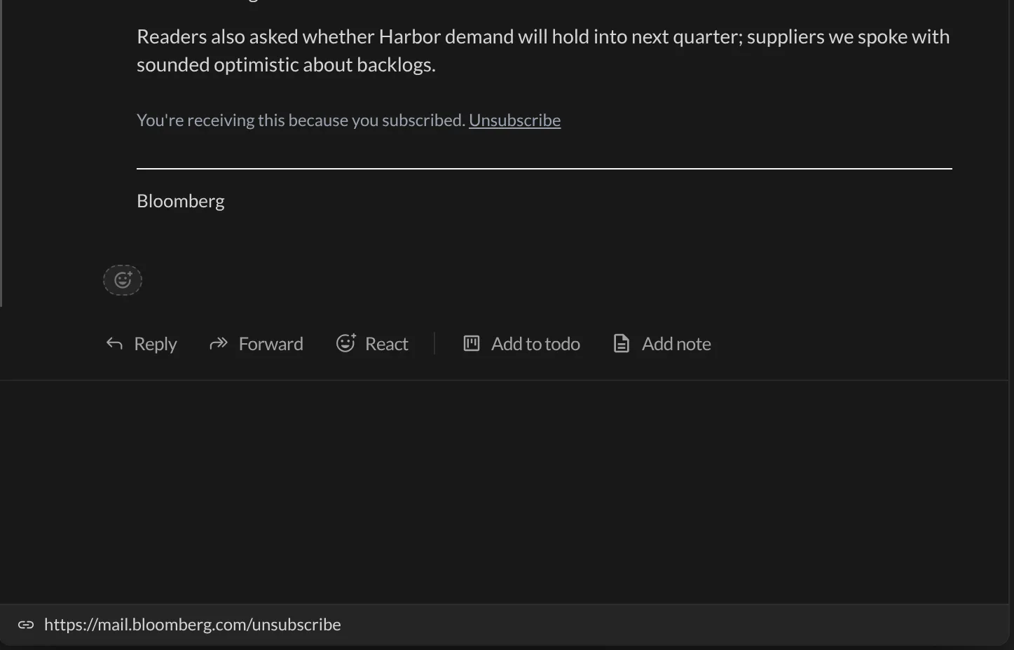 The real address of a link, shown at the bottom of the email