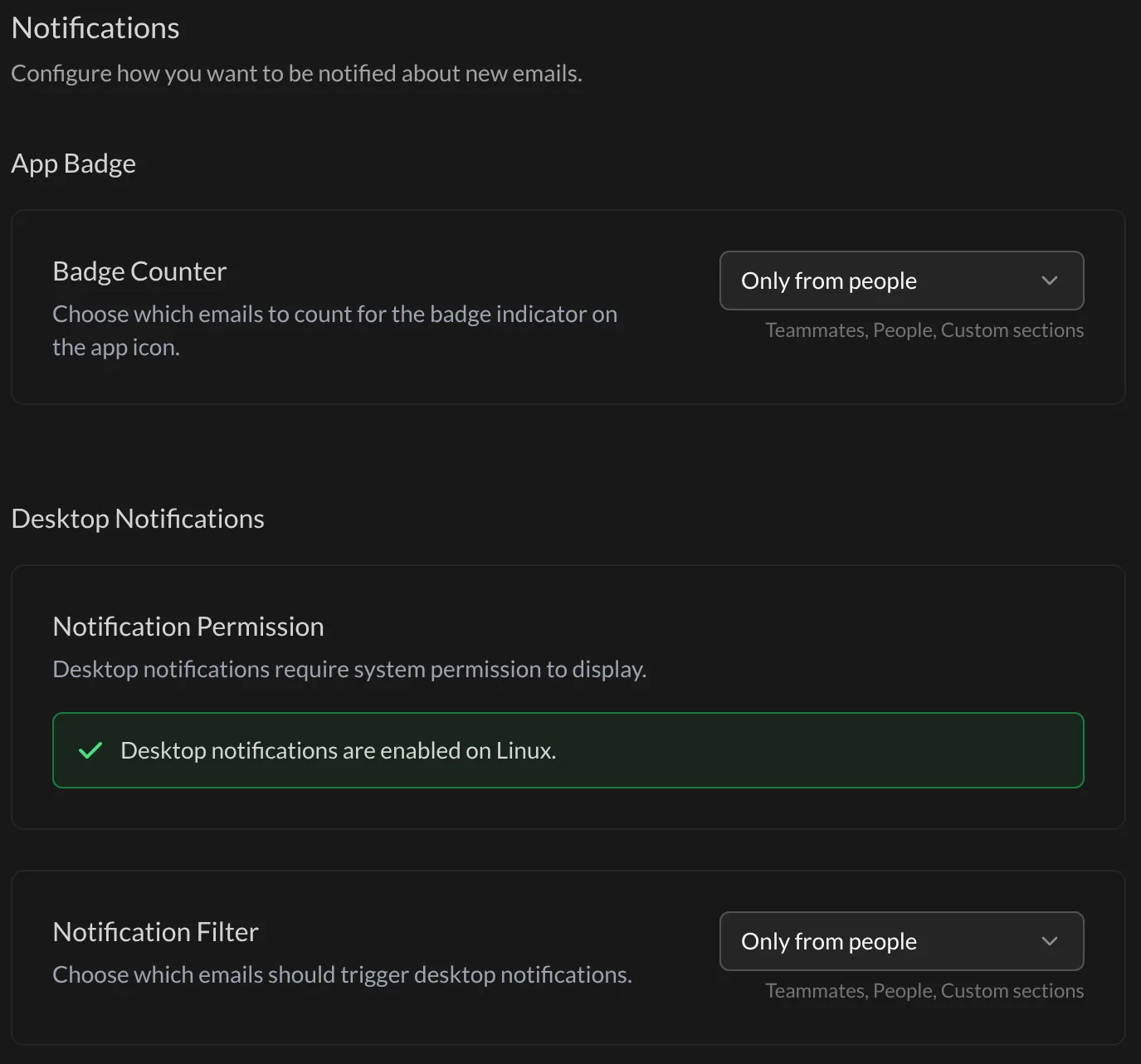 The Notifications settings with the Badge Counter and the Notification Filter