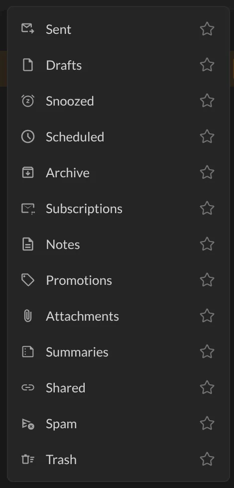 The inbox menu, with Scheduled in the list