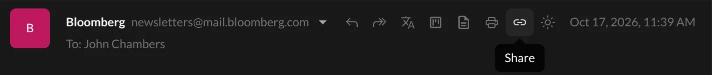 The buttons at the top of an email, with Share