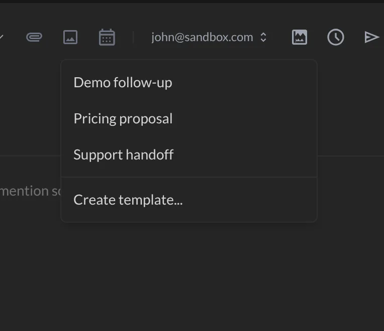 The Insert template menu with three templates and Create template...