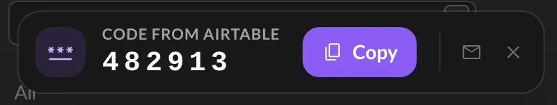 The banner showing a code, with the Copy button