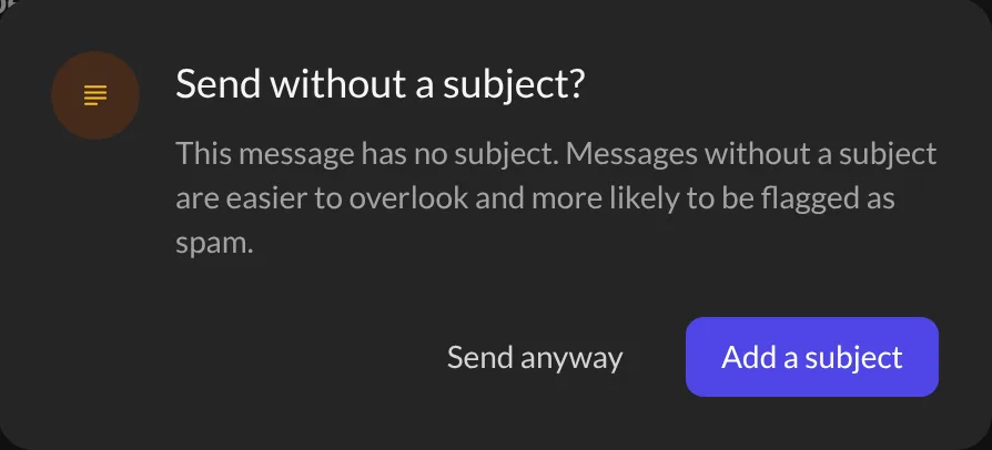 The "Send without a subject?" question